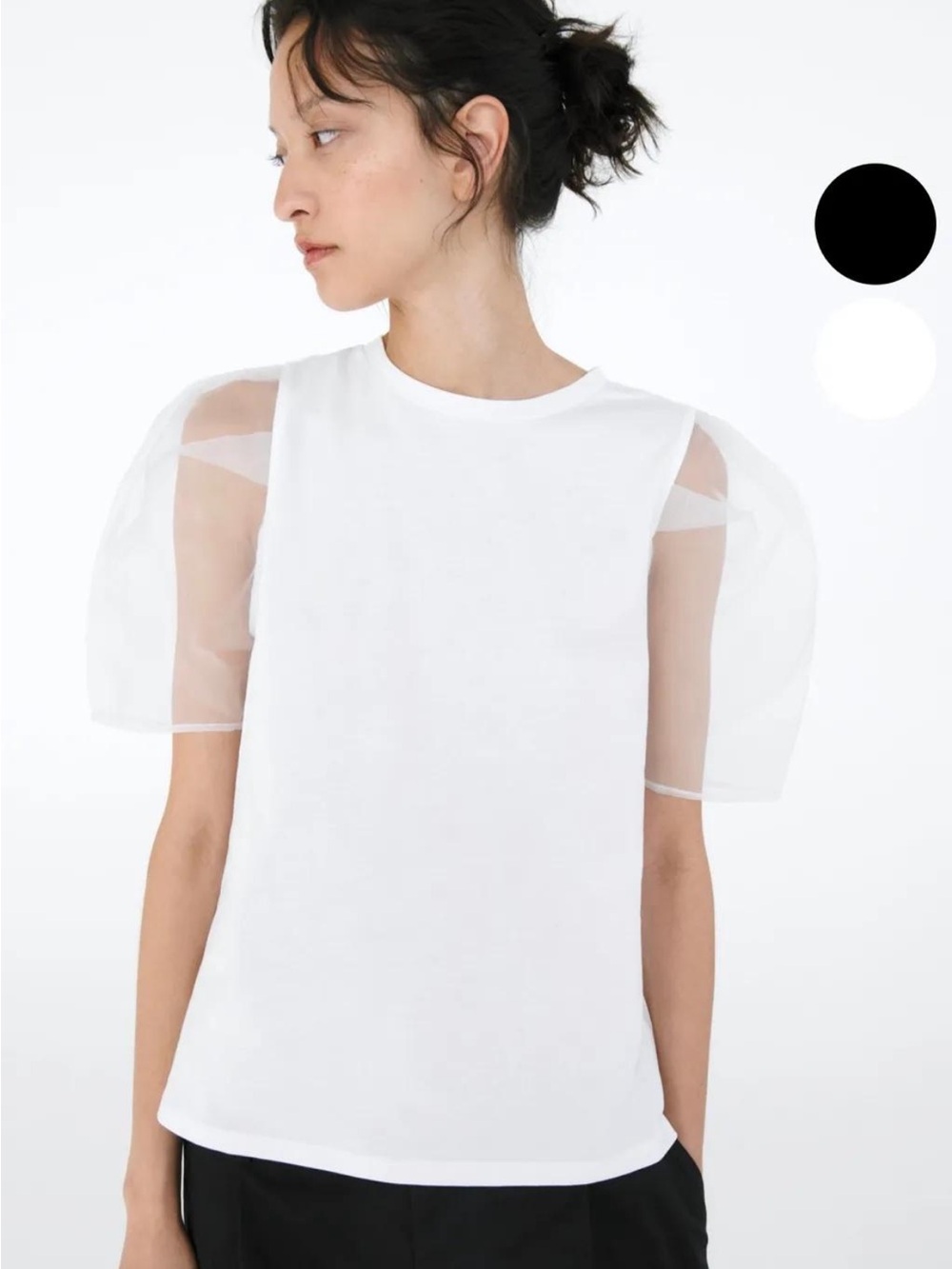 ZARA White Organza Puff Sleeve Tee